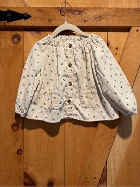 Zara Toddler Fine Wale Ivory Floral Corduroy Blouse, 18-24 mo